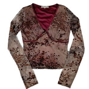 Thirty Thirty 90s Y2K Velvet Burnout Babydoll Top S Floral Mesh Phoebe Buffay